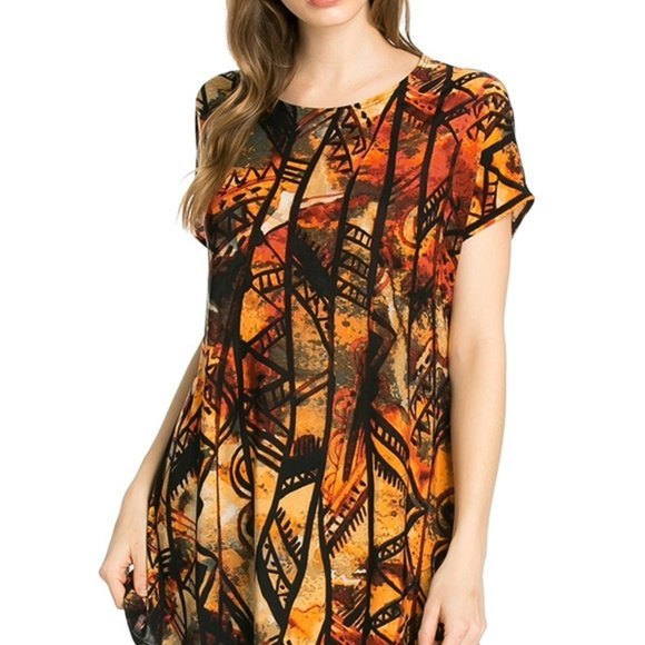 AZULES Ethnic Top Afrocentric Short Sleeve Popover Stretch Knit Tunic - Picture 10 of 10